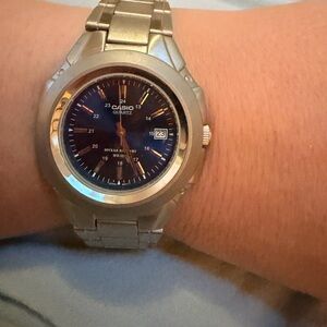 Casio Silver Watch with Blue Dial